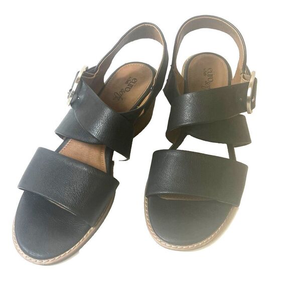 Sofft Womens 10 M Heel Sandals Faux Leather Black Comfort Casual Sling Back Open - Picture 3 of 11